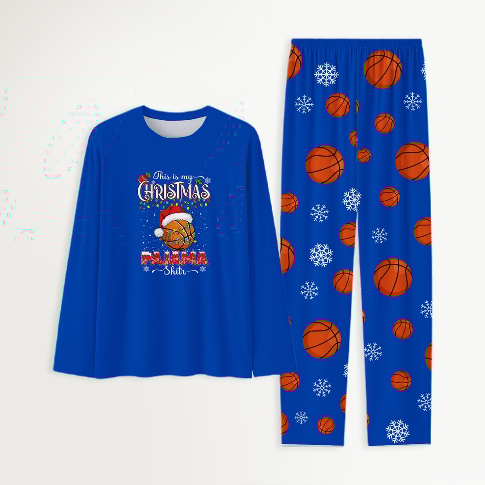 This Is My Christmas Pajama Shirt Basketball Matching Family Blue Holiday Set