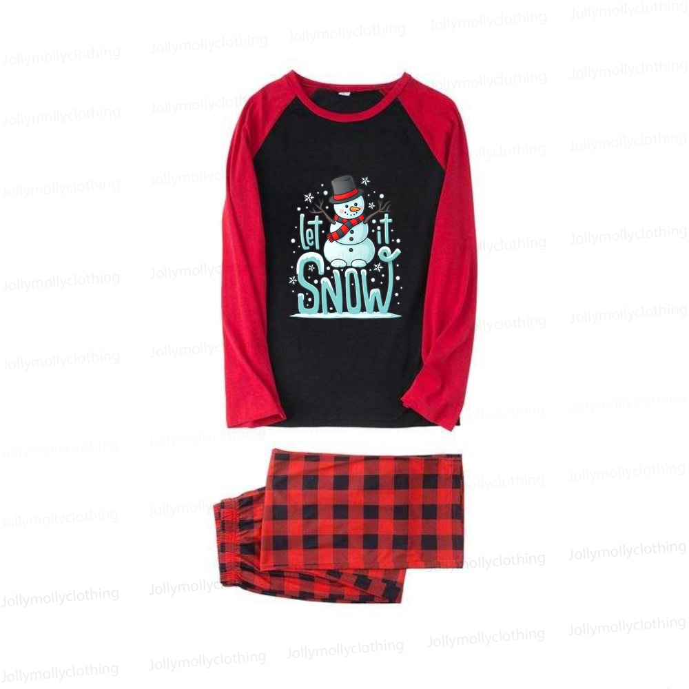 Matching Family Christmas PJs – Let It Snow Snowman Tops & Buffalo Plaid Pants