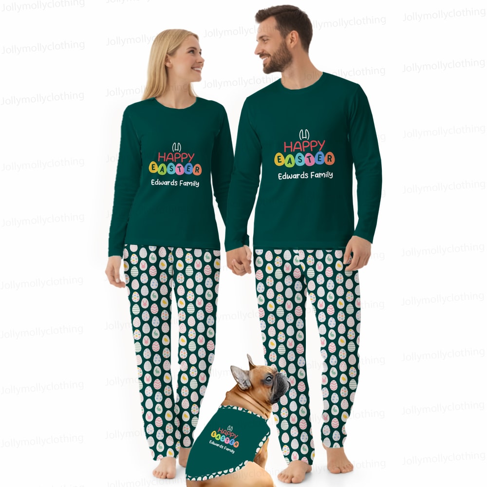 Matching Family and Pet Easter Pajamas Personalized Name Green Set