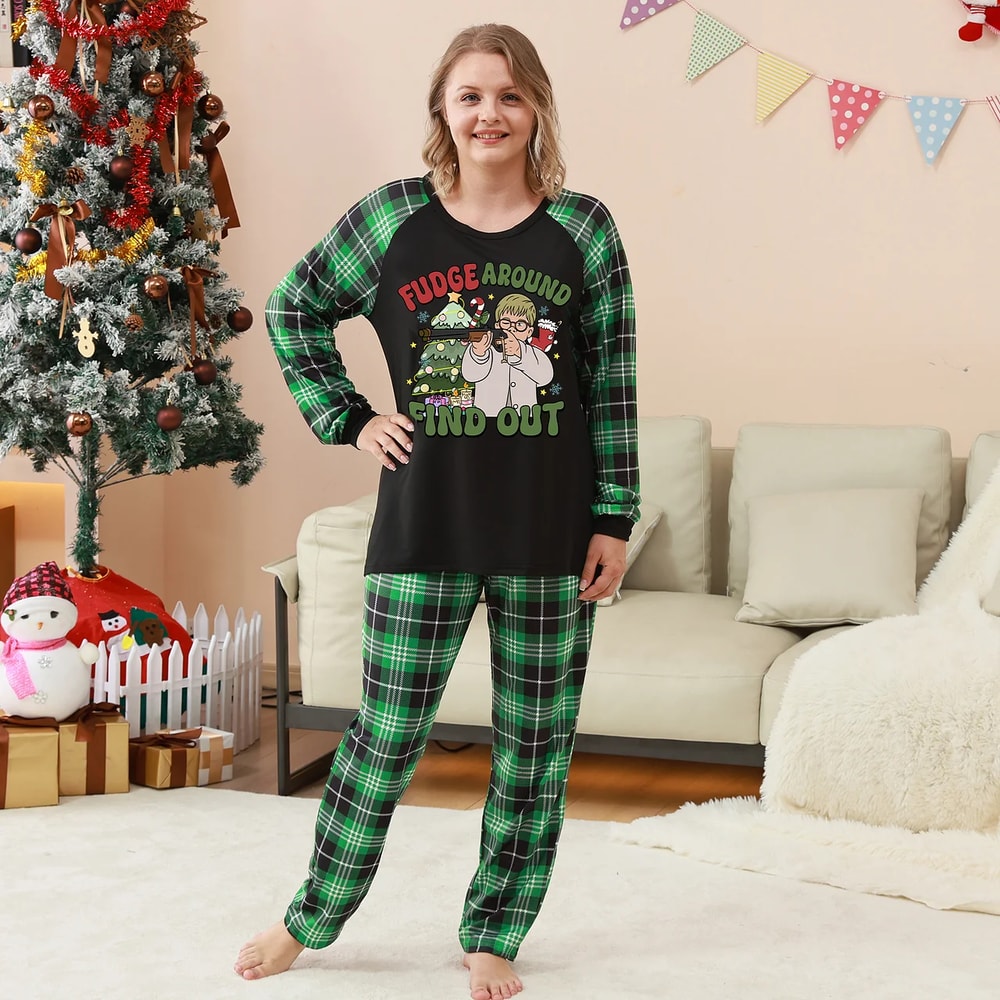Funny Green Plaid Fudge Around Christmas Family Matching Pajamas