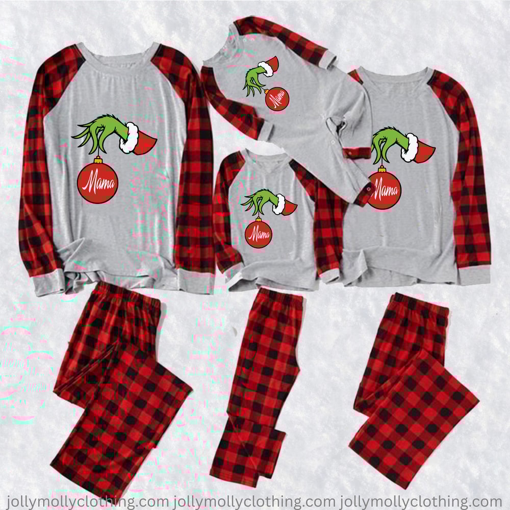 Grinch Hand Ornament Matching Family Christmas Pajamas