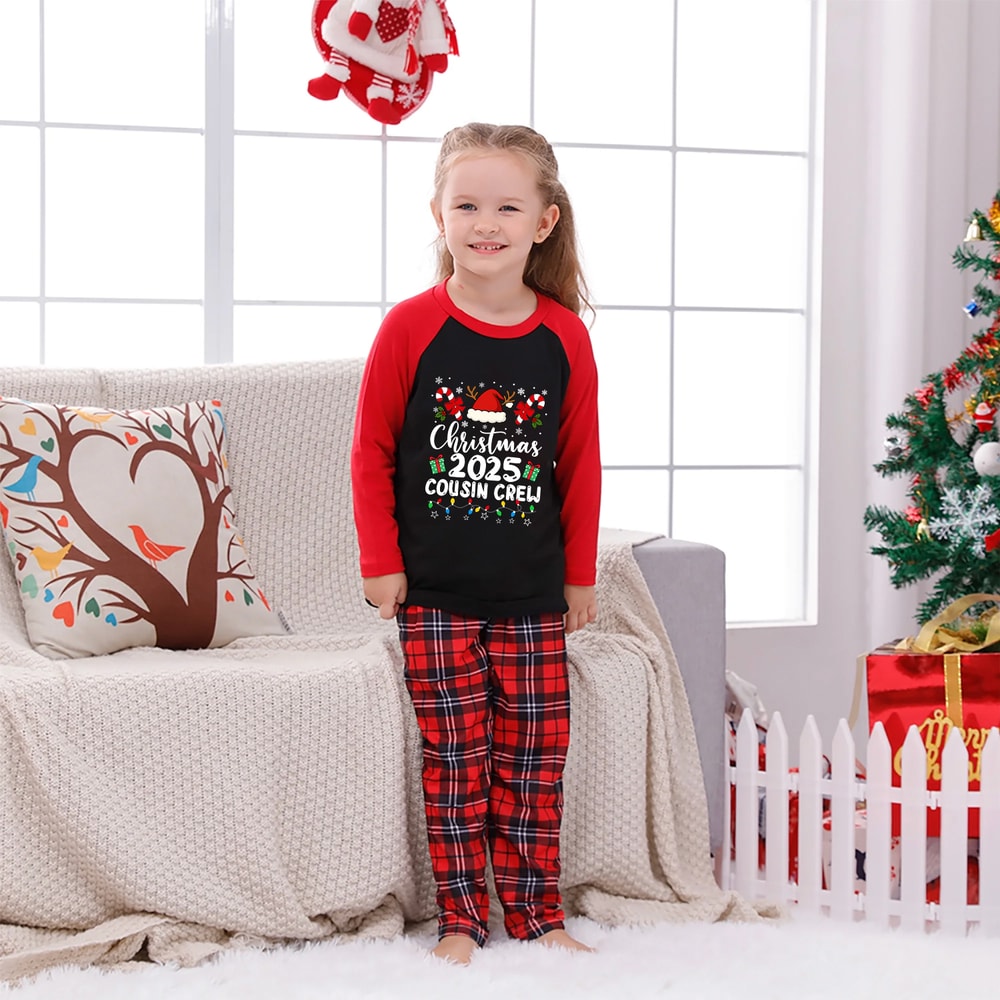 Matching Family Christmas Pajamas Cousin Crew 2025 Red Plaid Holiday Set
