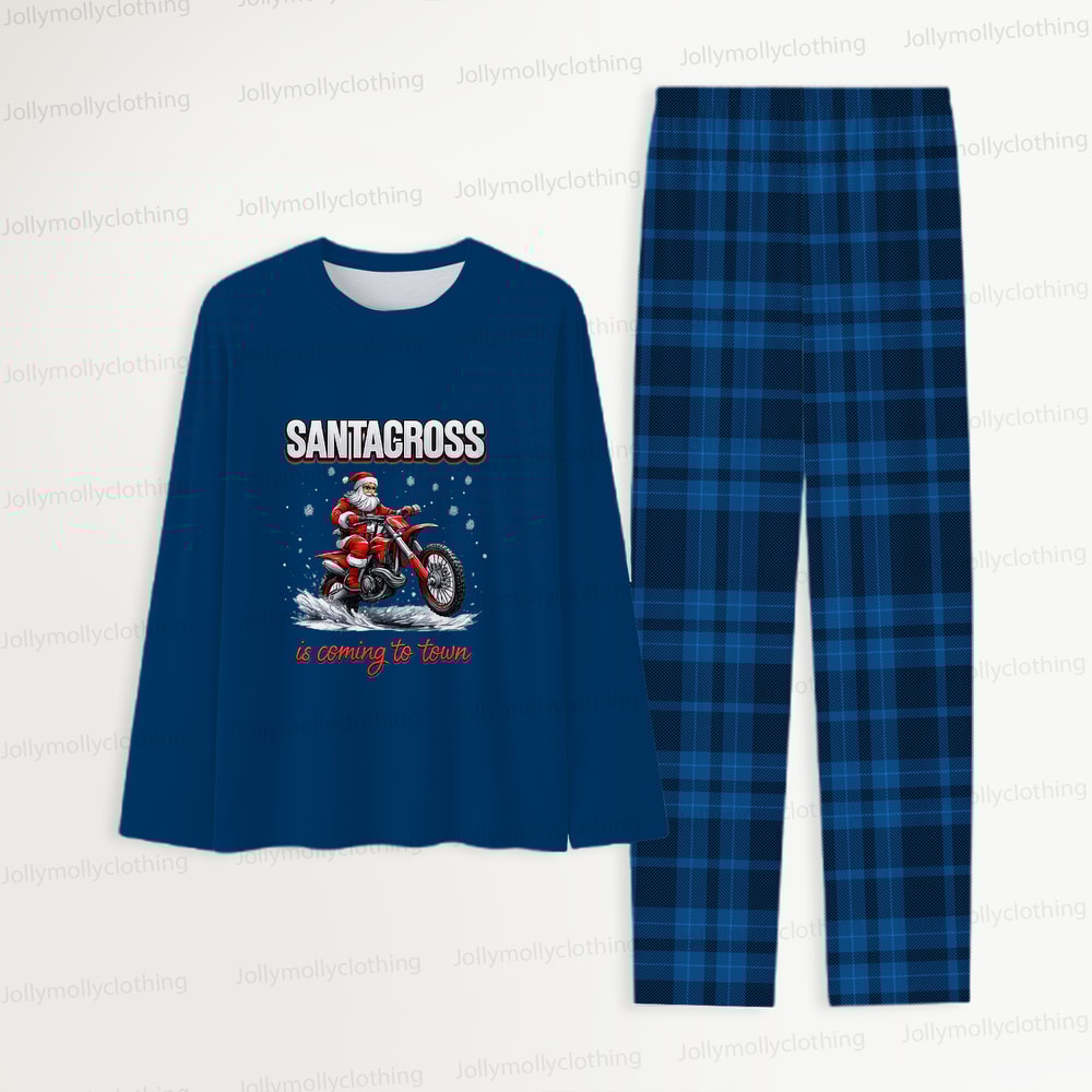 Santacross Motocross Blue Family Christmas Pajamas