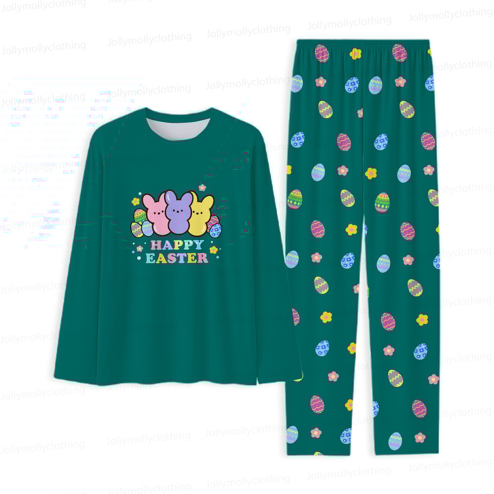 Matching Family Easter Pajamas Green with Dog Outfit Long Sleeve