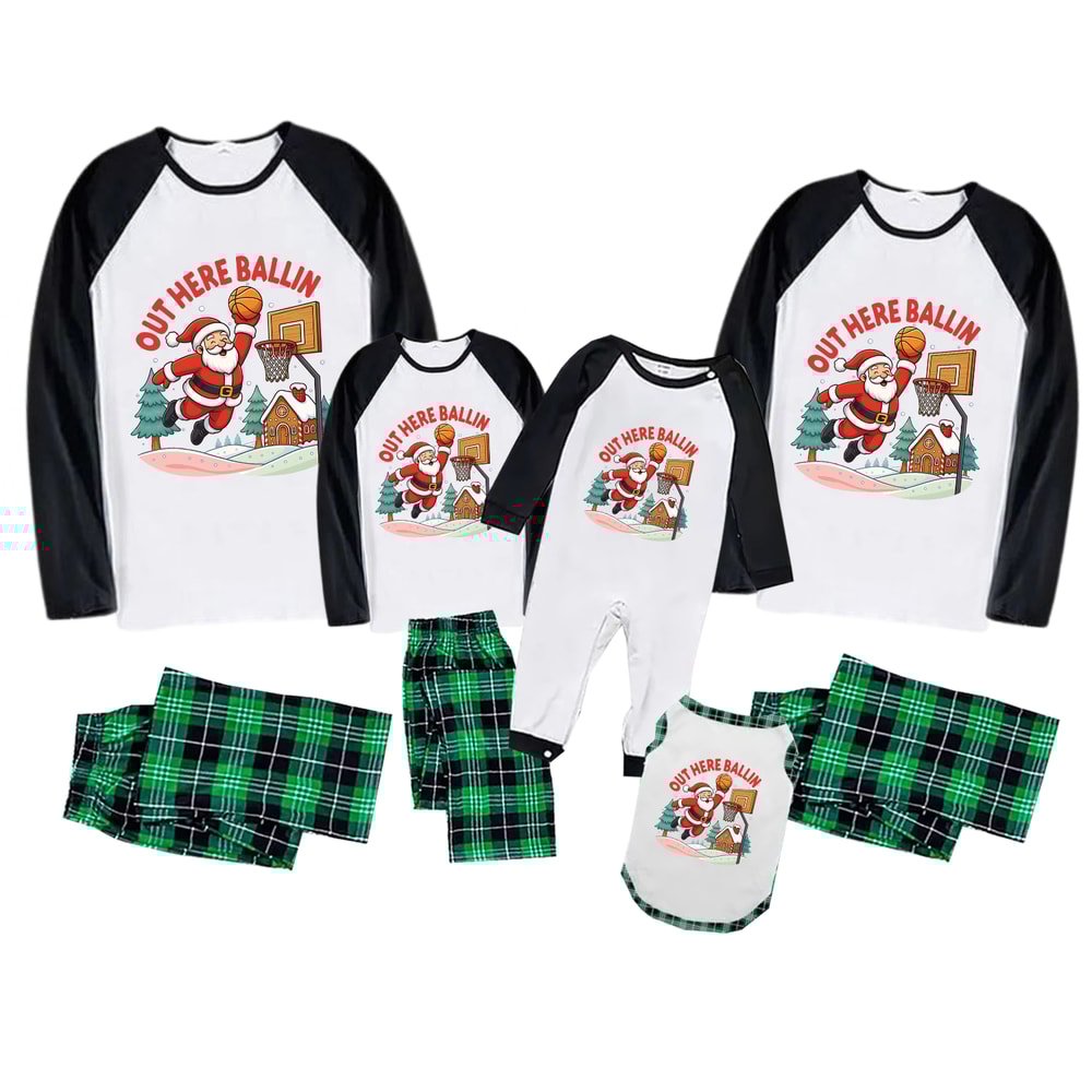 Santa Basketball Family Matching Christmas Pajamas Plaid Set 