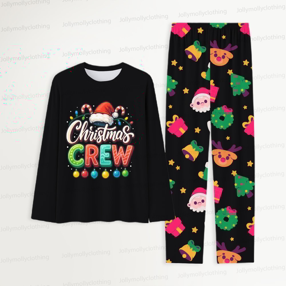 Black Christmas Crew Holiday Matching PJ Set for Family & Dog