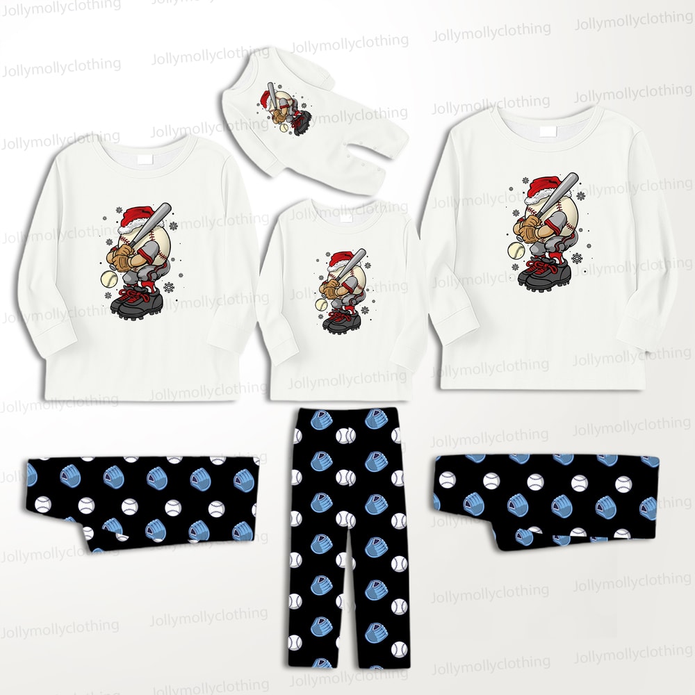 White Festive Baseball Santa Family & Pet Matching Christmas Pajamas