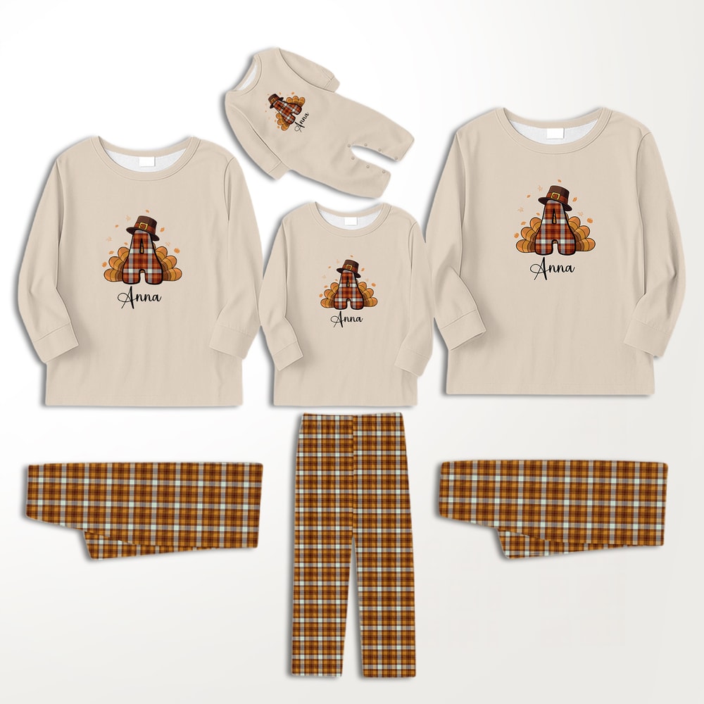 Personalized Monogram Turkey Family Matching Thanksgiving Pajamas
