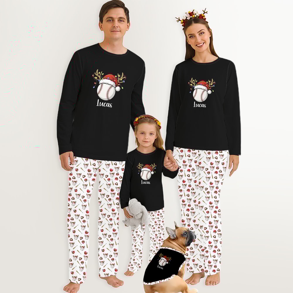 Baseball Christmas Family Matching Pajamas Custom Name