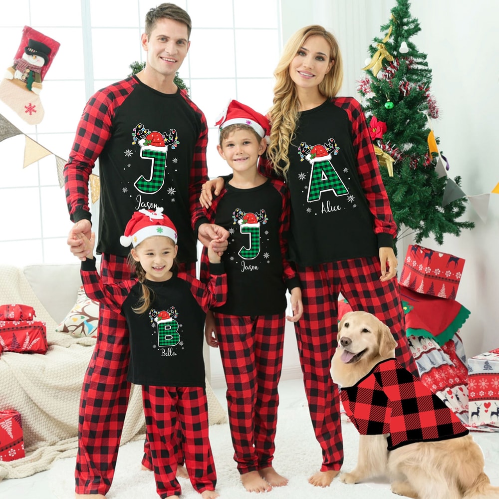Personalized Christmas Monogram Red Family Matching Pajamas
