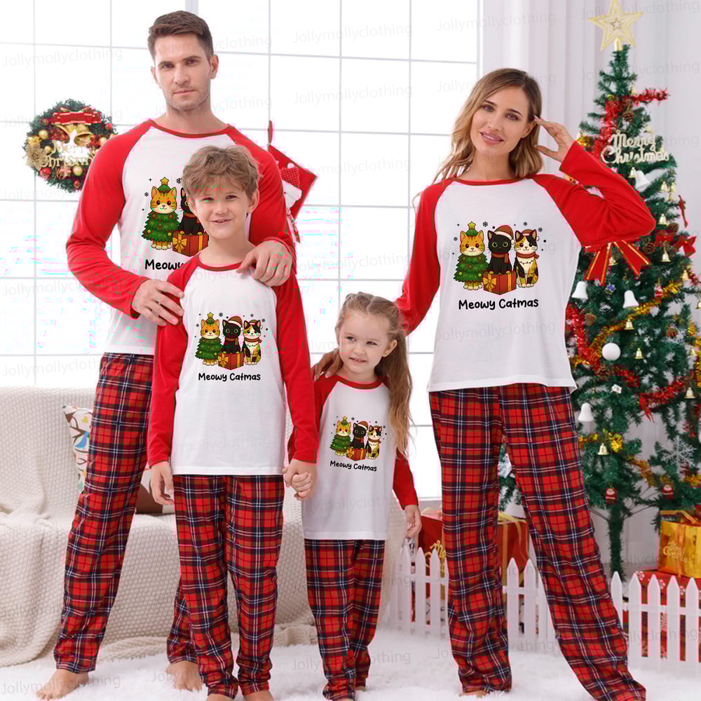 Meowy Catmas Christmas Cat Squad Matching Family Pajama Set