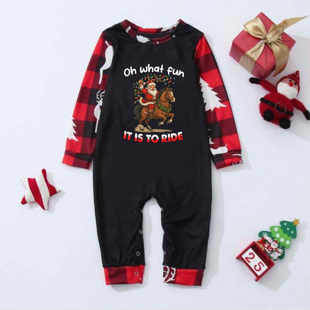 Christmas Horse Ride Family Matching Pajamas Red Plaid Sleepwear