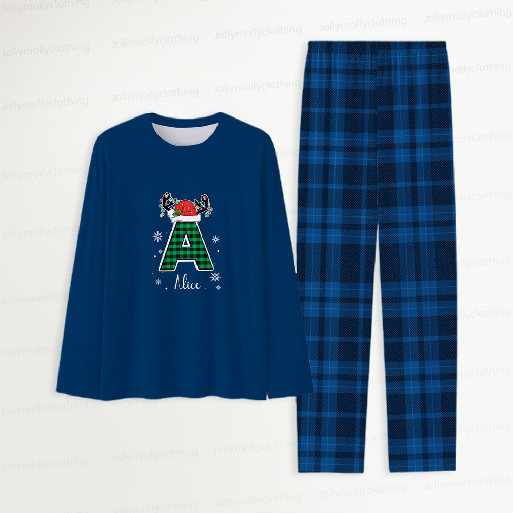 Personalized Initial Christmas Matching Family Pajama Set Navy
