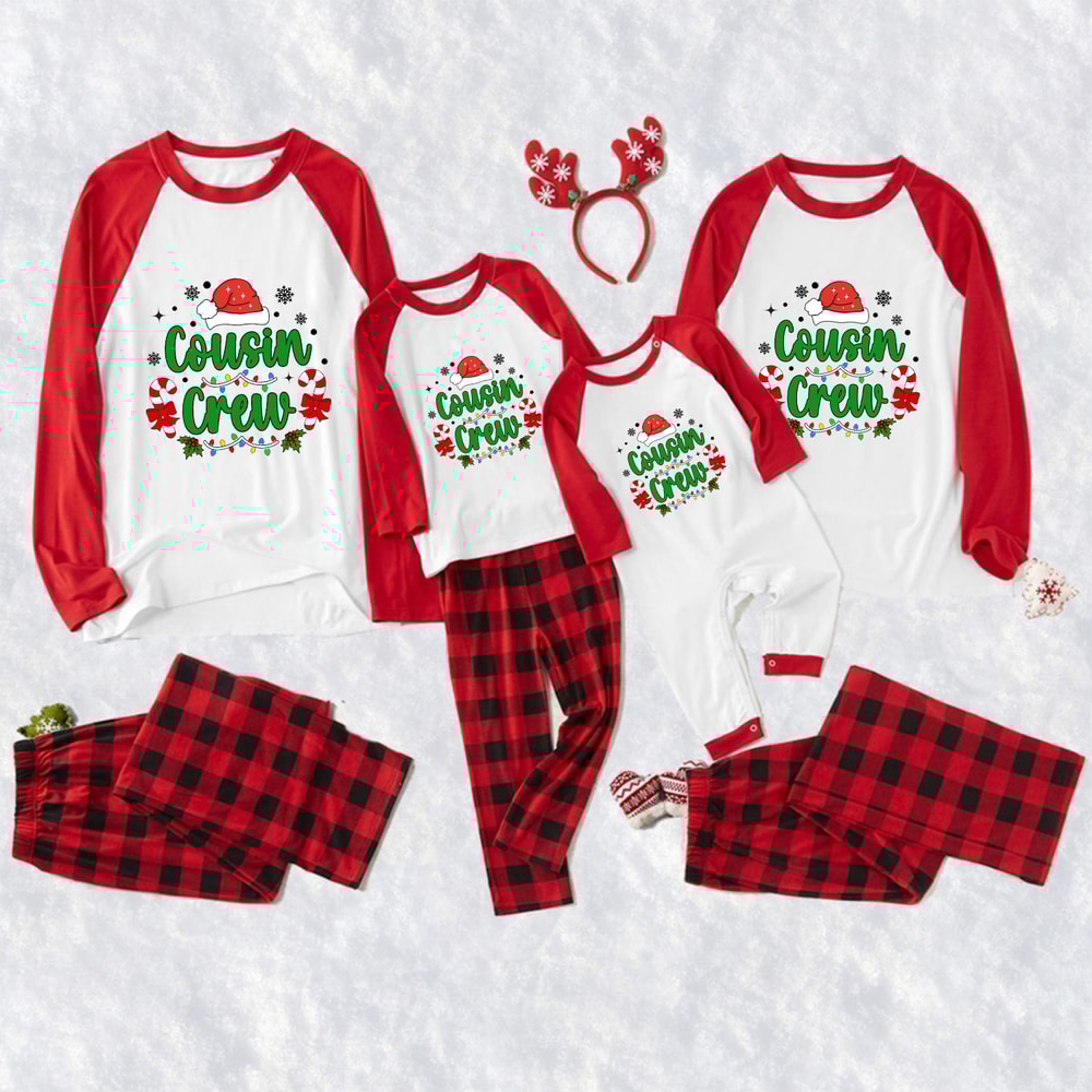 Cousin Crew Christmas Pajamas White Red Buffalo Plaid Matching Set