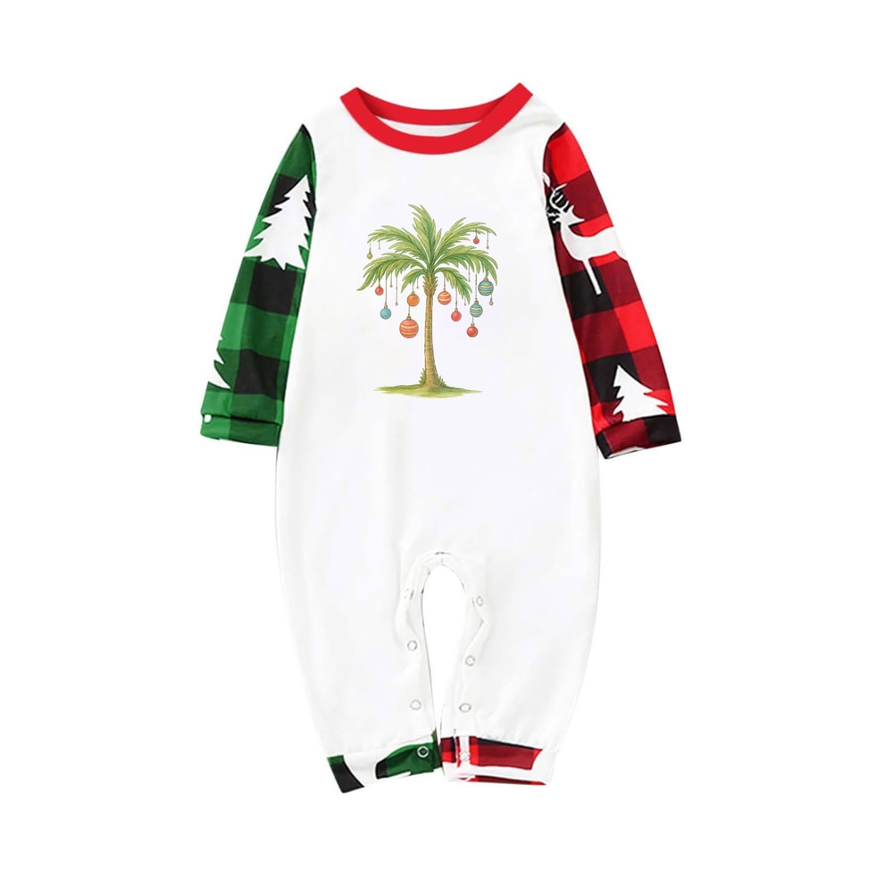 Tropical Holiday Palm Tree Family Pajamas Red and Green Plaid Sleepwear Set