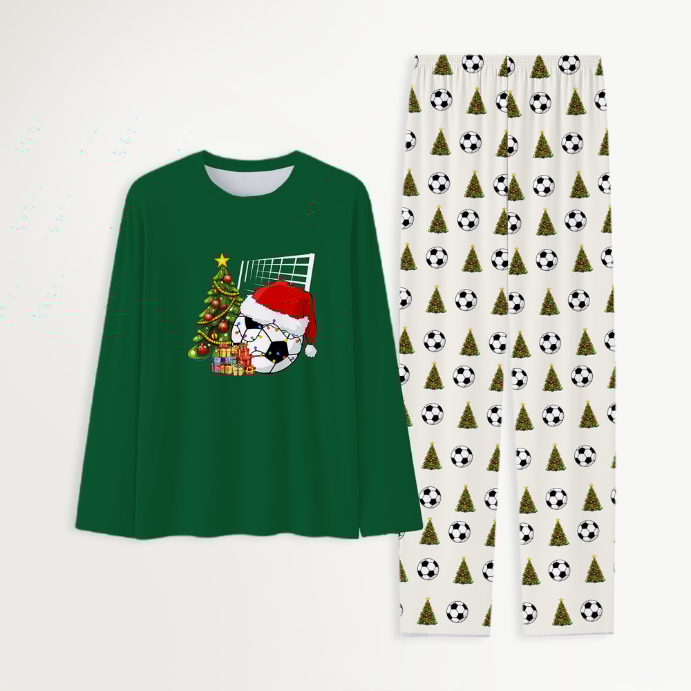 Family Matching Christmas Pajamas Soccer Santa Green Holiday Outfits