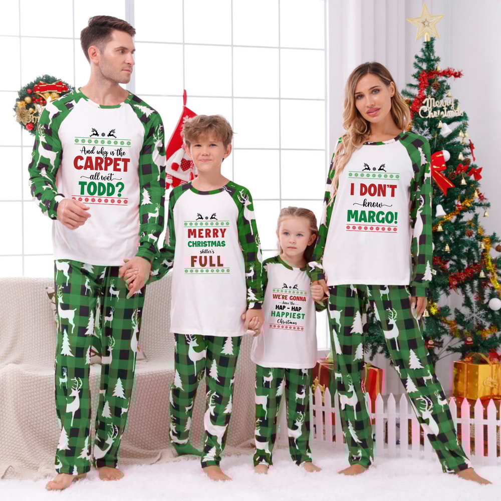Christmas Vacation Family Matching Pajamas Green Plaid Reindeer Set