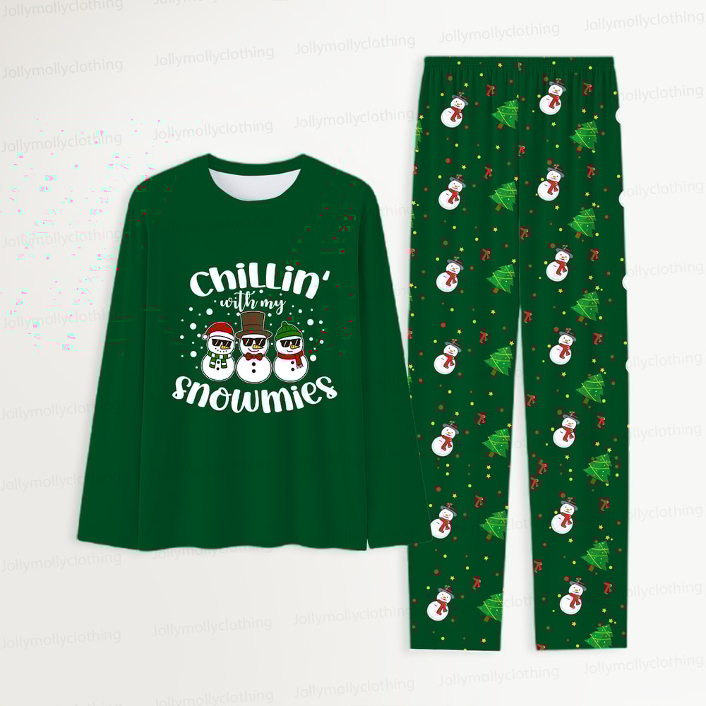 Chillin’ with My Snowmies Holiday Green Matching PJs for Family & Pet