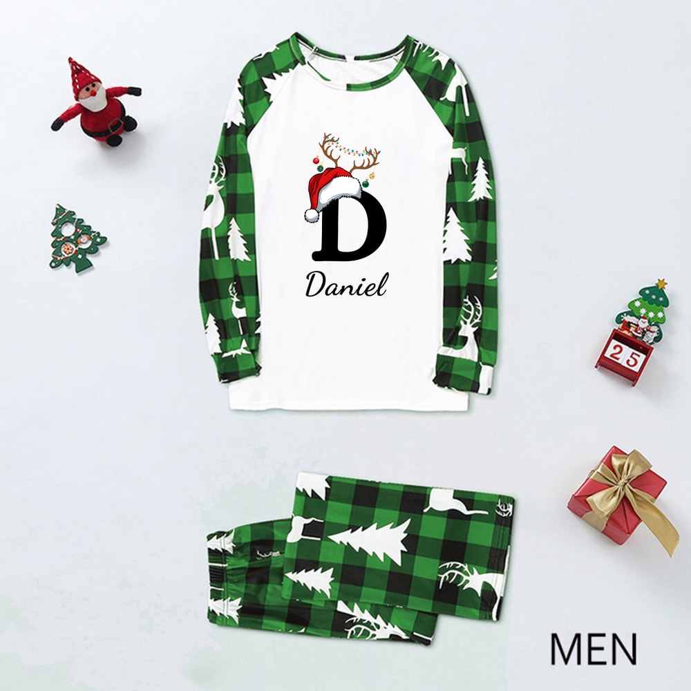 Personalized Christmas Monogram Green Family Matching Pajamas