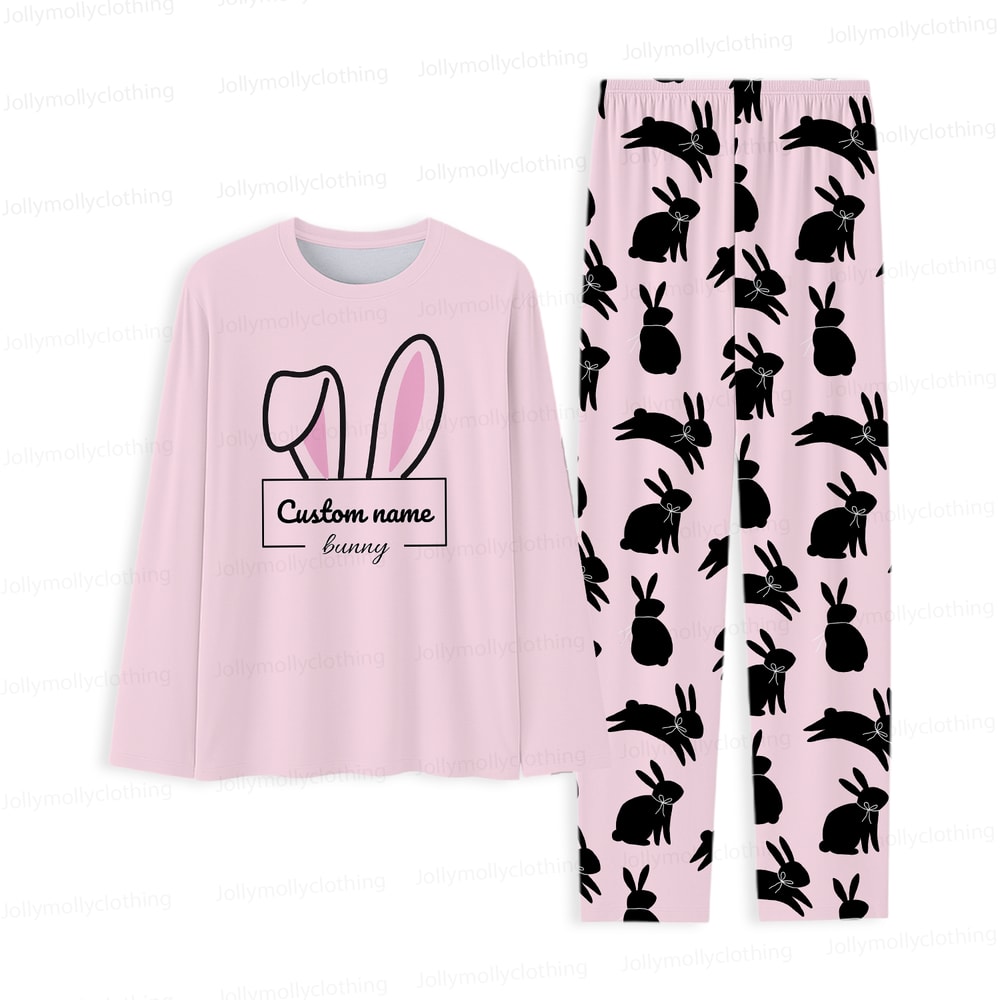 Personalized Bunny Family Pajamas Pink Long Sleeve Matching Set