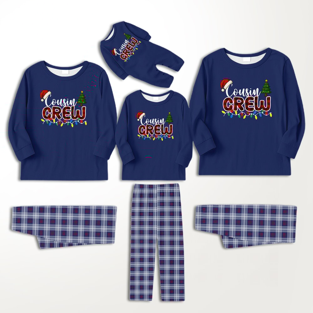 Cousin Crew Family Matching Holiday Pajamas Navy Blue