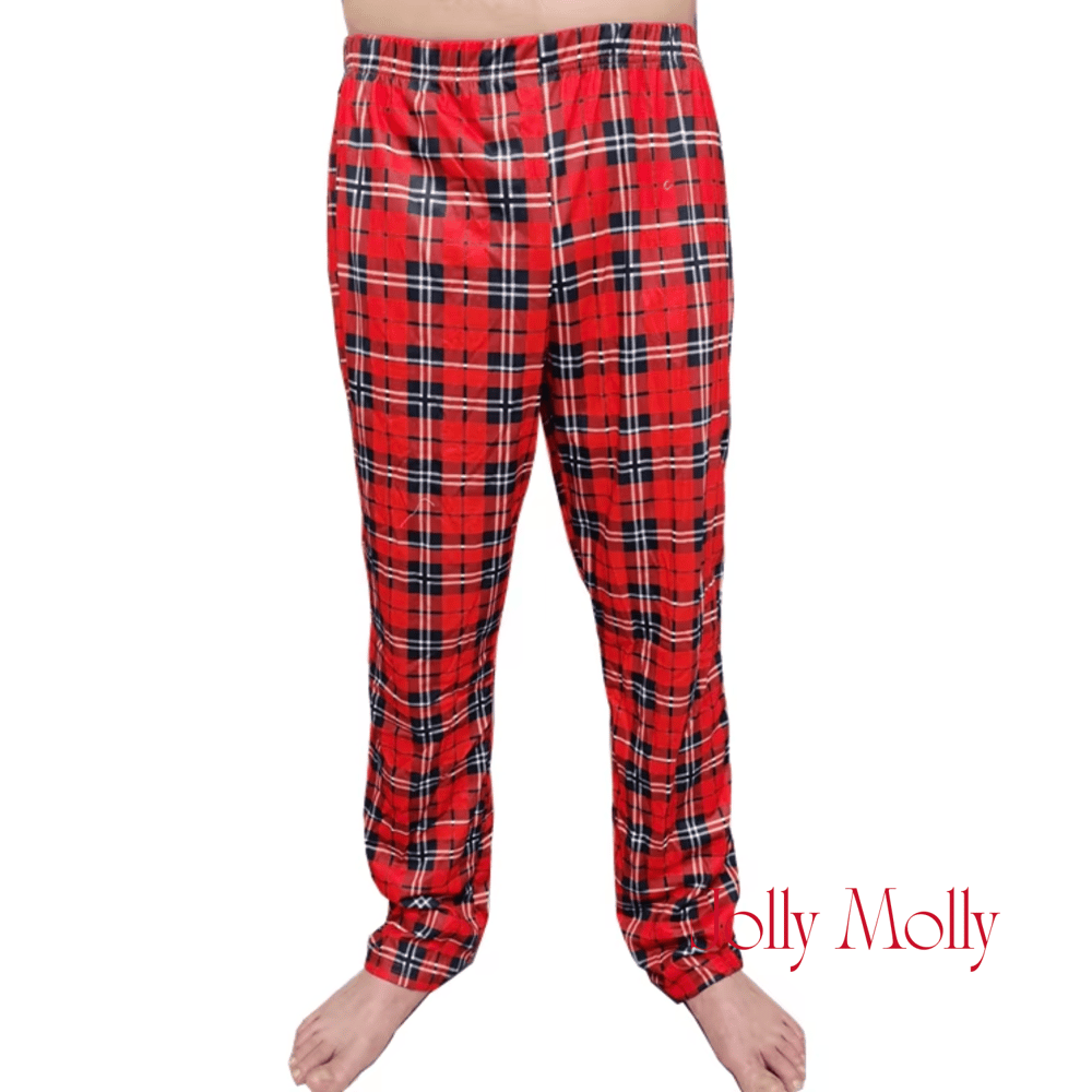 Christmas Red Tartan Plaid Sleep Pants with Pockets Elastic Waist