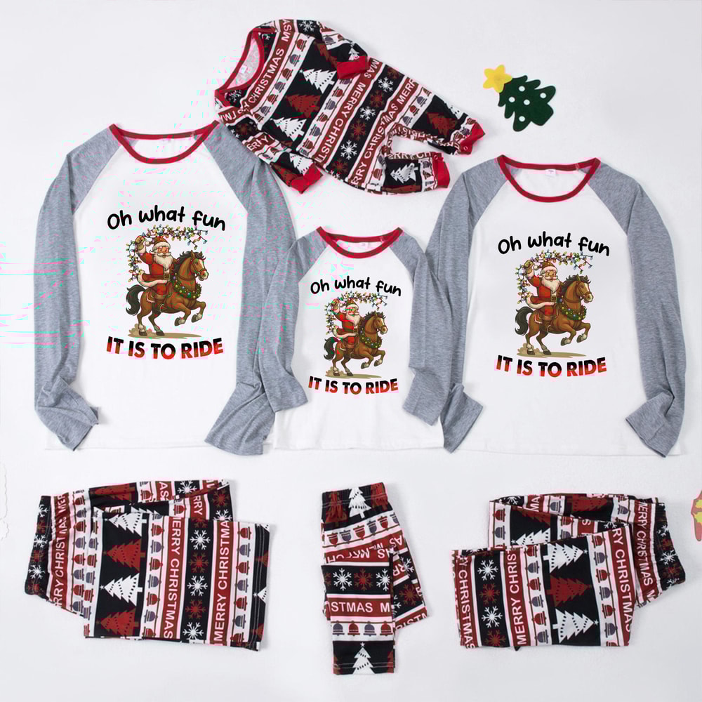 Family and Pet Matching Christmas Pajamas Oh What Fun It Is To Ride Holiday Set