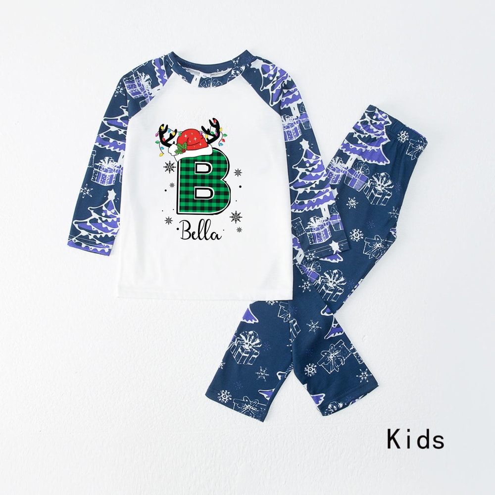 Personalized Family Christmas Pajamas Matching Reindeer Initial PJs Set