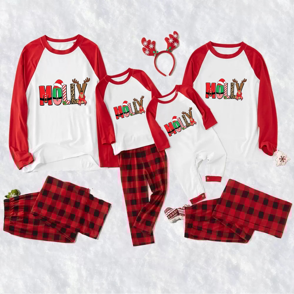 Custom Family Christmas Pajamas Red Plaid Matching Set with Personalized Names