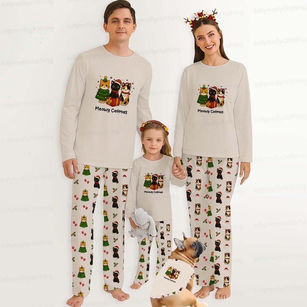 Christmas Cat Squad Matching Holiday Pajamas for Family and Pets