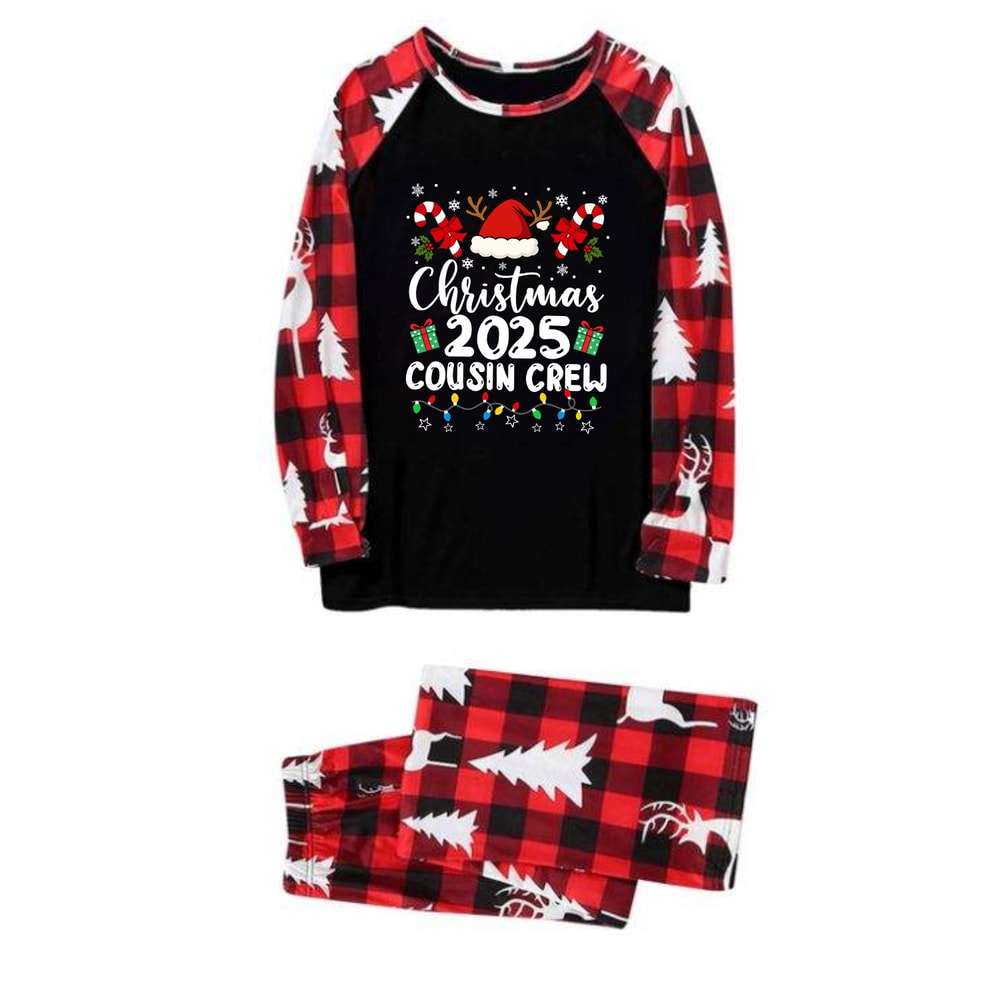 Cousin Crew Family Matching Christmas Pajamas 2025 Black Red