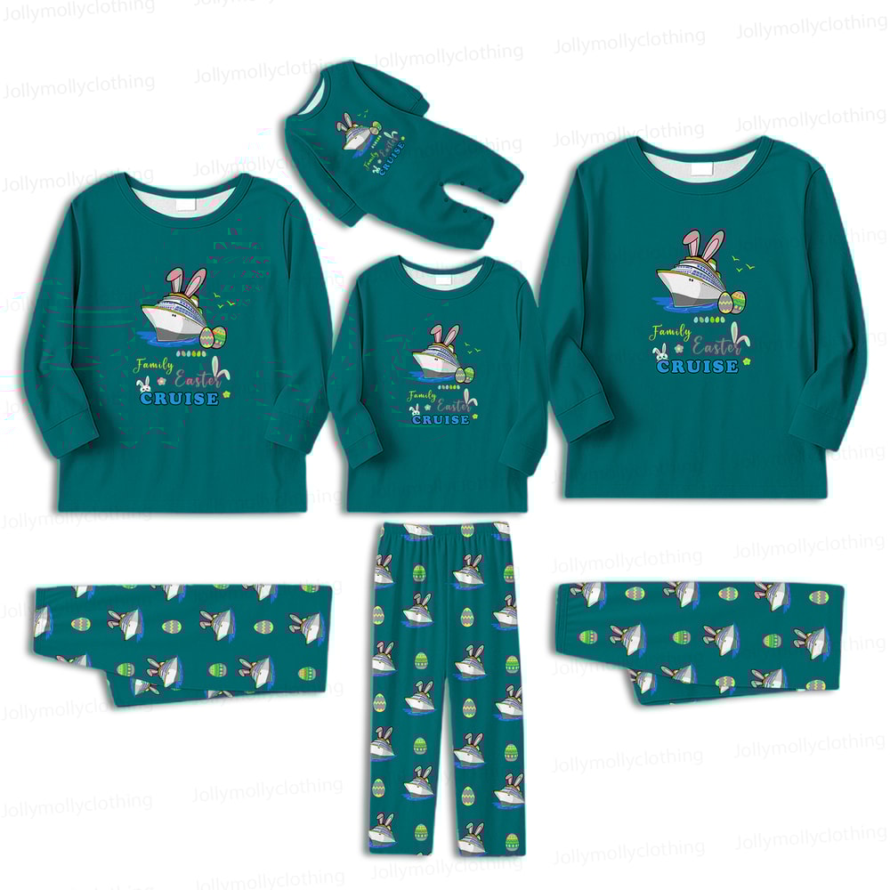 Family Easter Cruise Matching Pajamas with Dog Green Long Sleeve Sleepwear