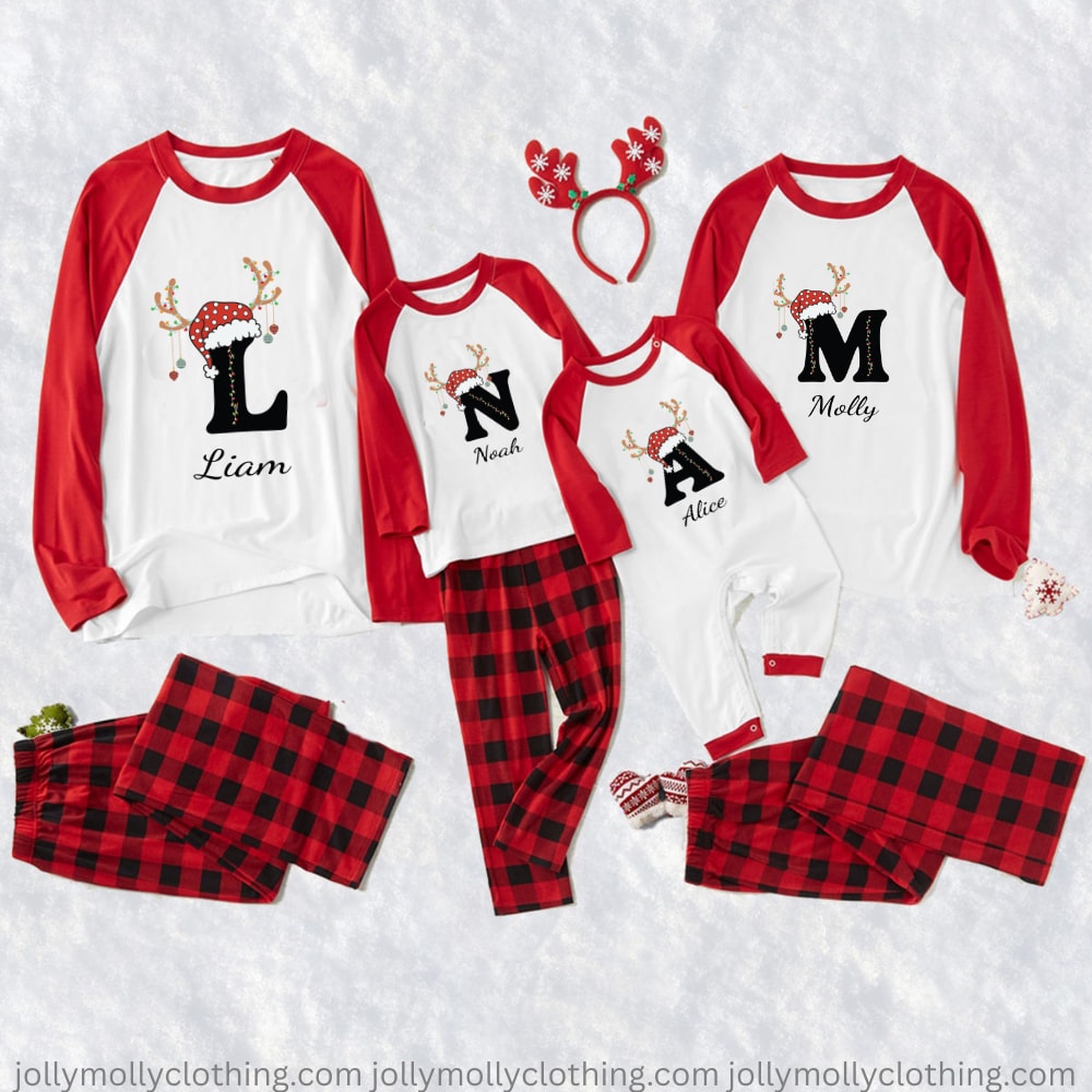 Christmas Red Buffalo Plaid Personalized Monogram Family Matching Pajamas