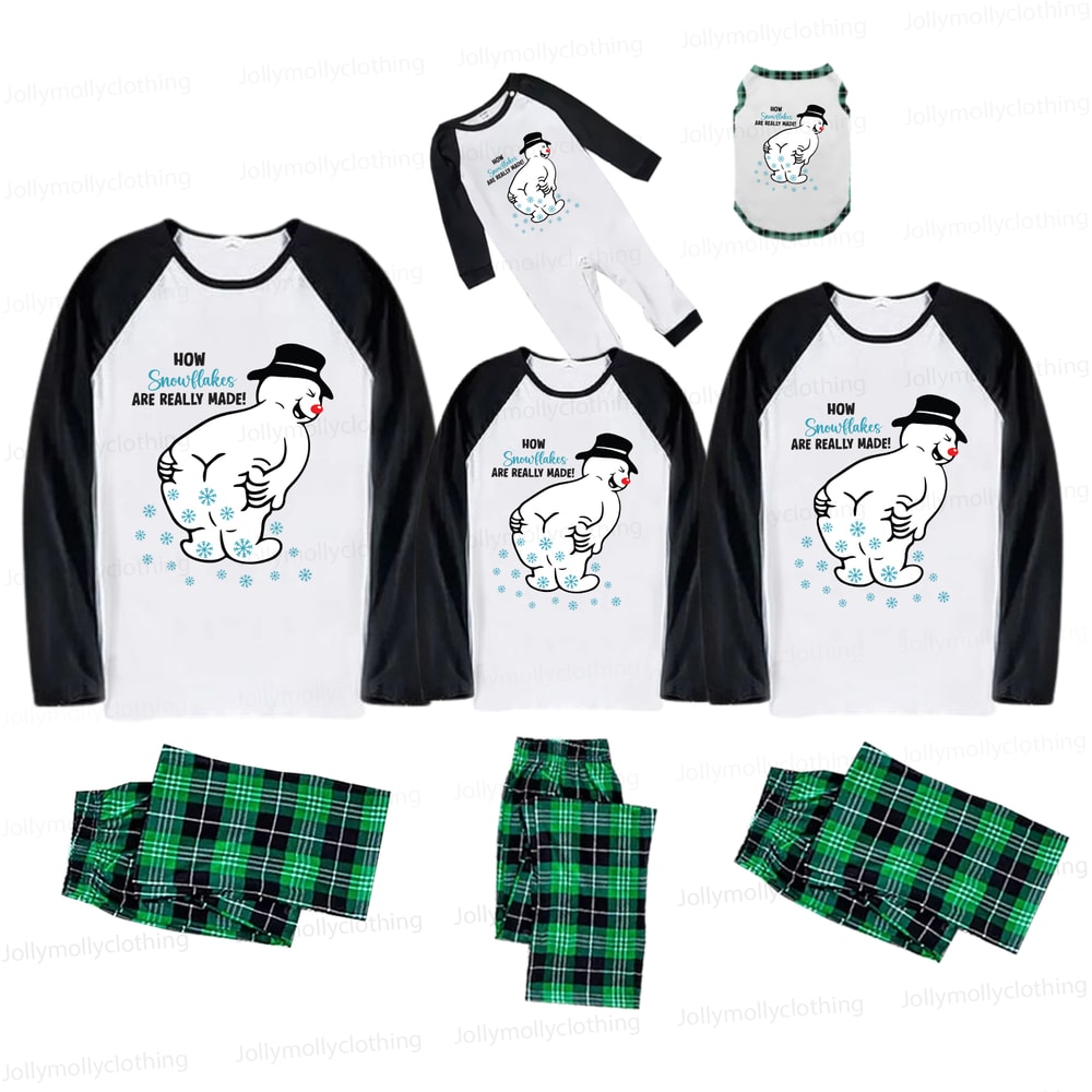 How Snowflakes Are Really Made Matching Family Christmas PJs with Funny Snowman
