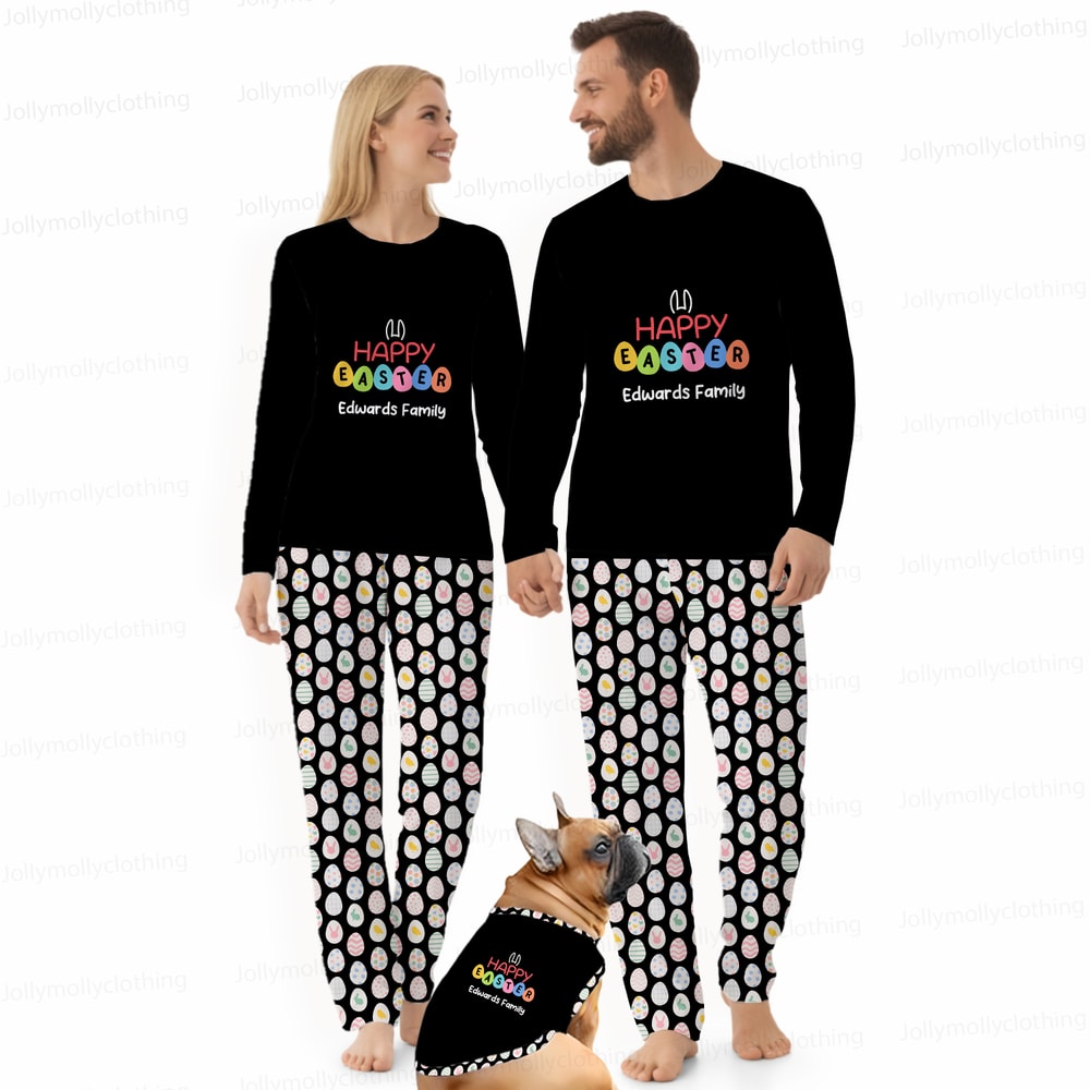 Custom Easter Family Pajamas with Dog Matching Outfit Personalized Name
