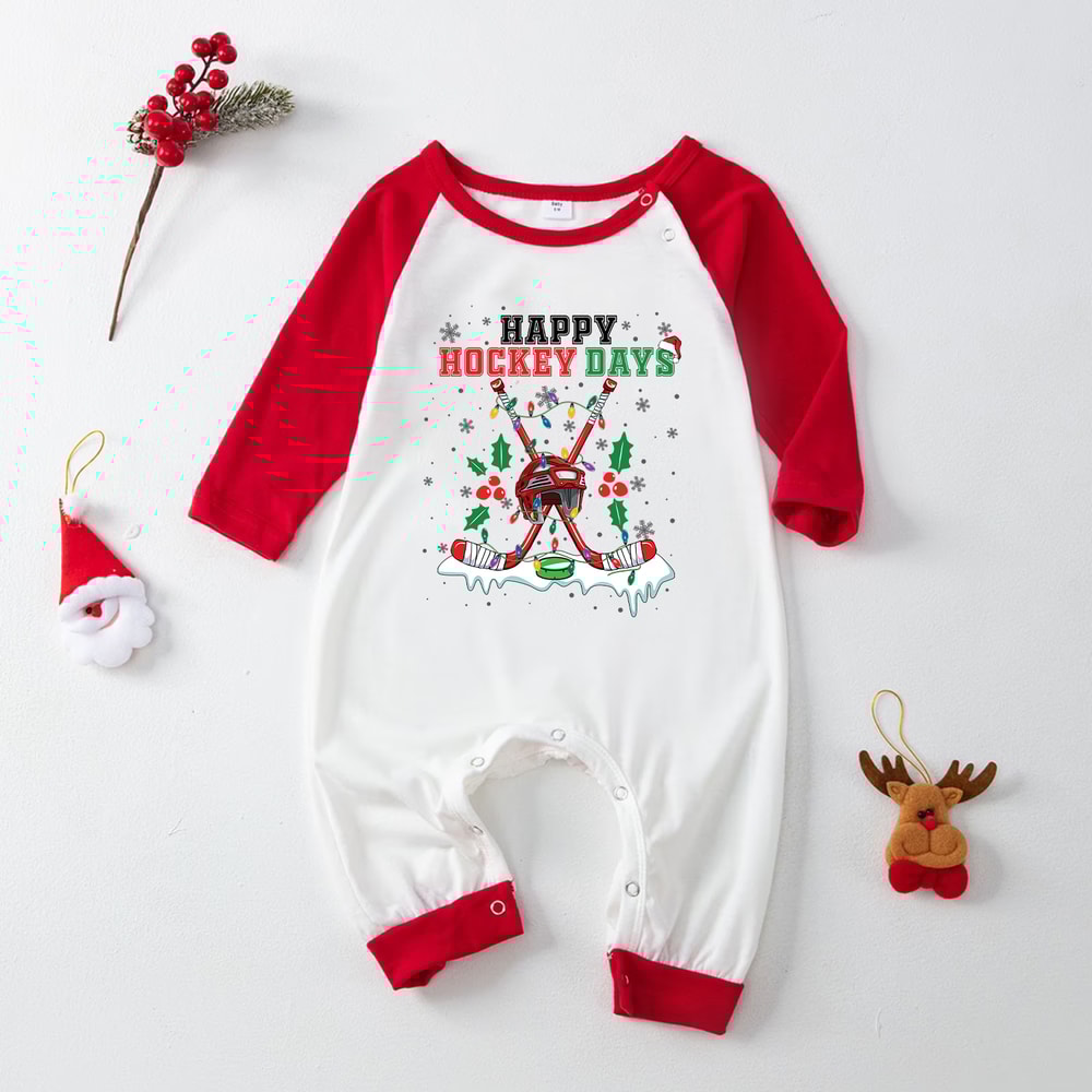 Happy Hockey Days Christmas Family Pajamas Festive Print