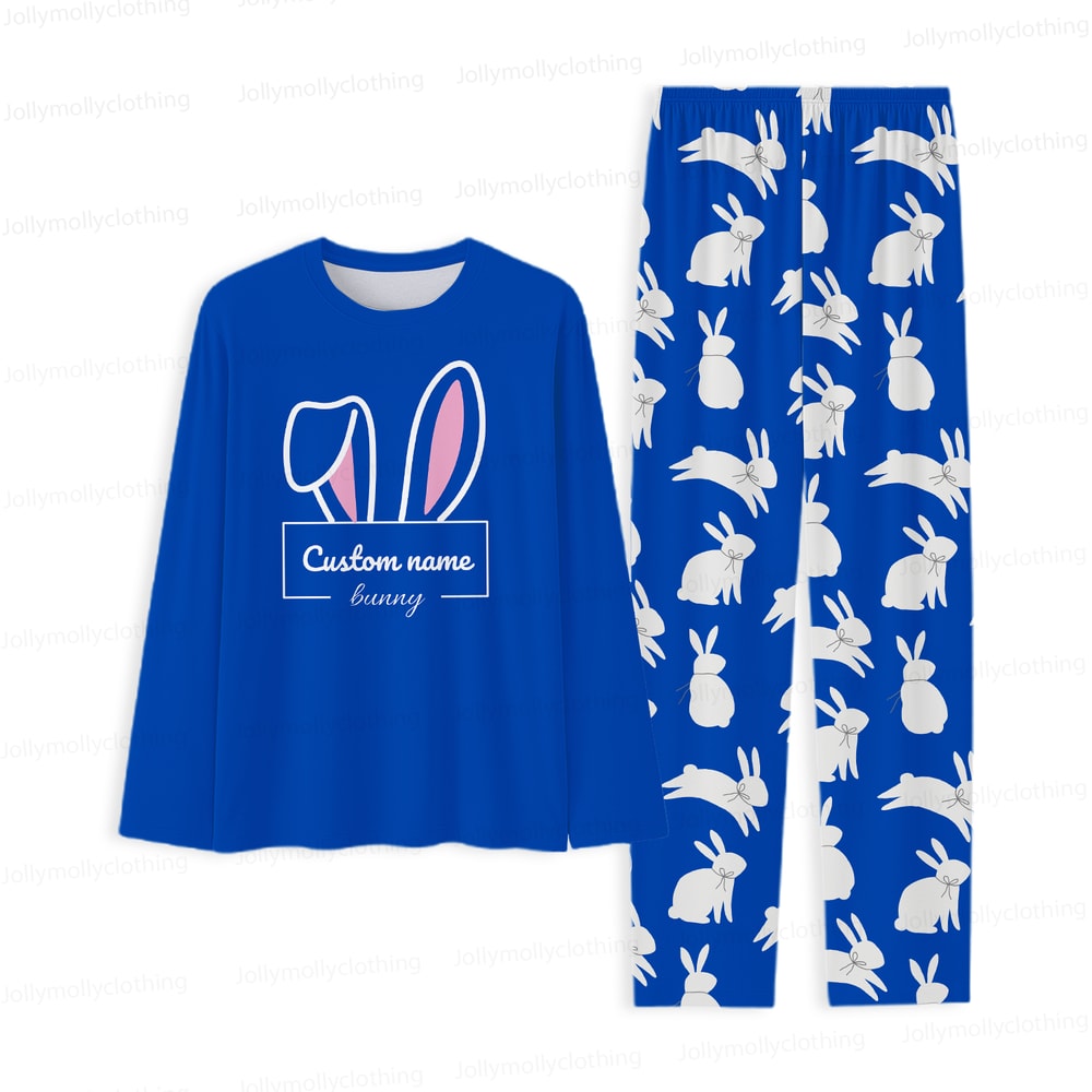 Personalized Bunny Matching Family Pajamas Royal Blue Easter Sleepwear