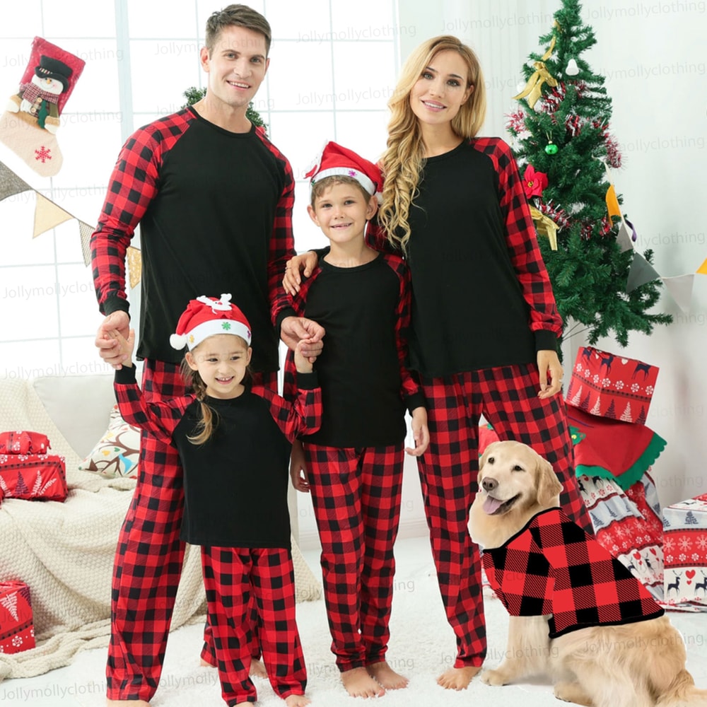 Personalized AI Generated Matching Family Christmas Pajamas Red Plaid