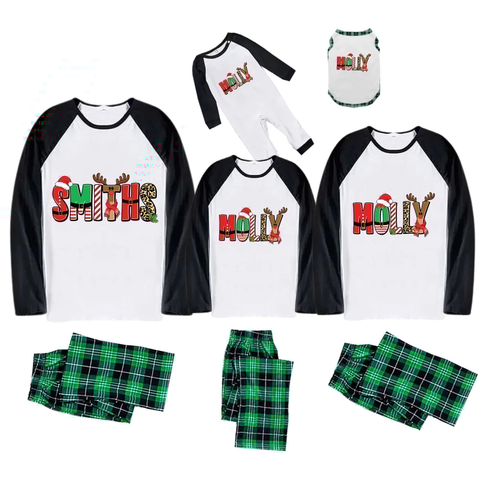 Custom Family Christmas Pajamas Green Plaid Matching Set with Personalized Names