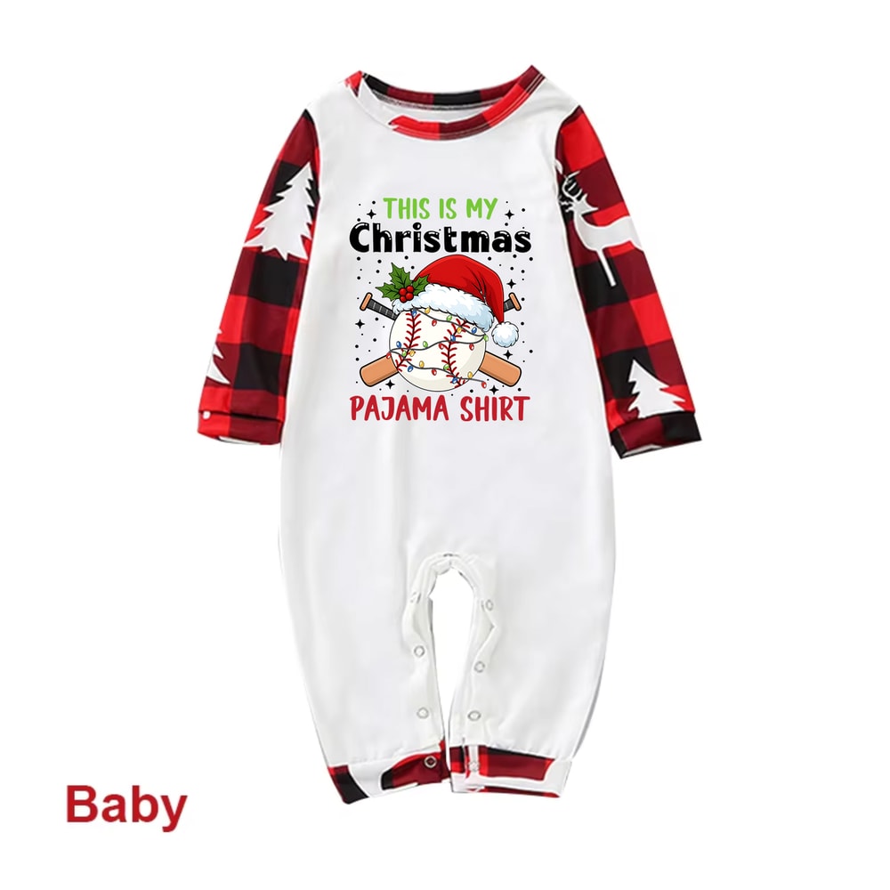 This Is My Christmas Baseball Pajama Family PJs Red Plaid Reindeer