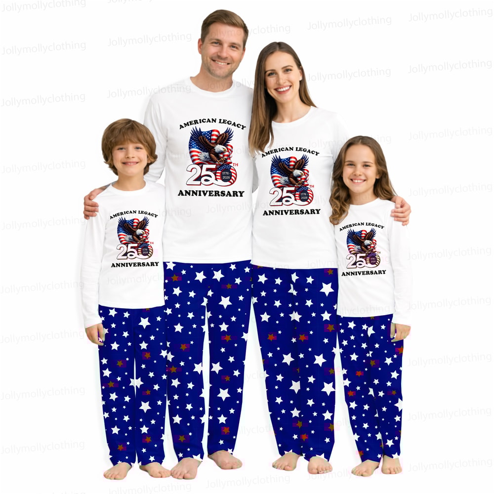 American Legacy 250th Anniversary Matching Family Pajamas Patriotic Stars White Top