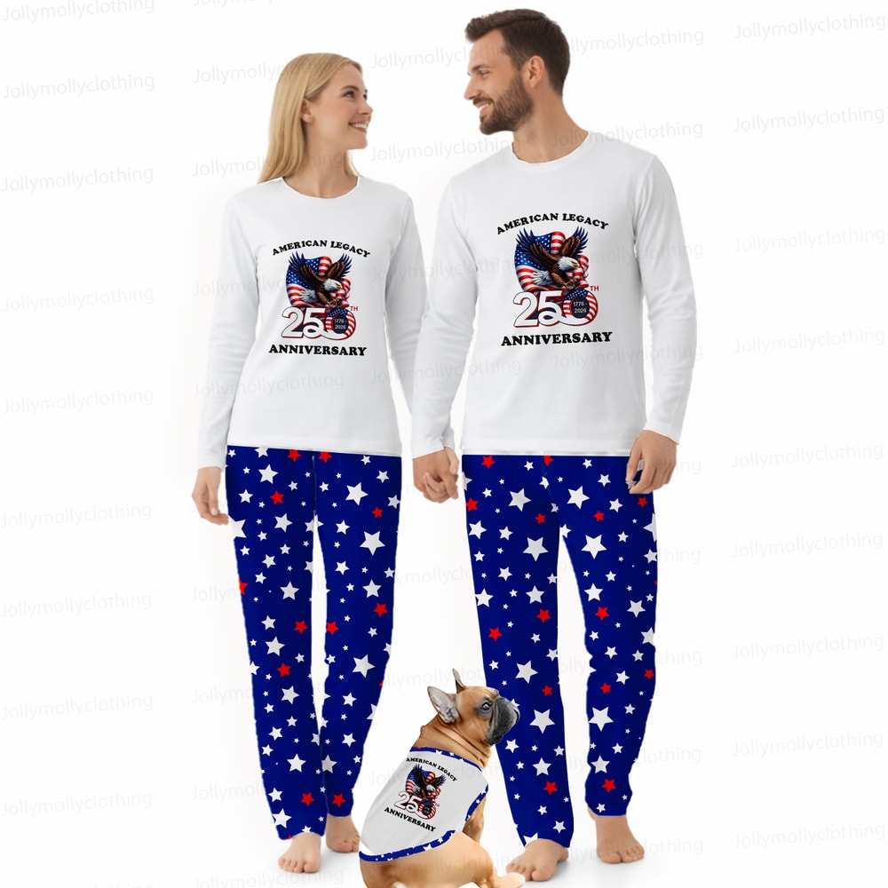 American Legacy 250th Anniversary Matching Family Pajamas Patriotic Stars White Top