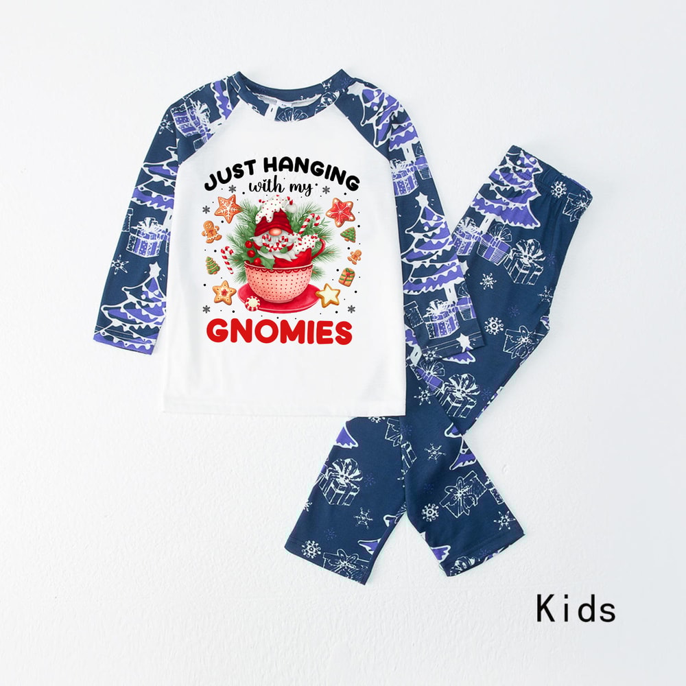 Navy Blue Christmas Gnomes Hot Cocoa Family Matching Pajamas