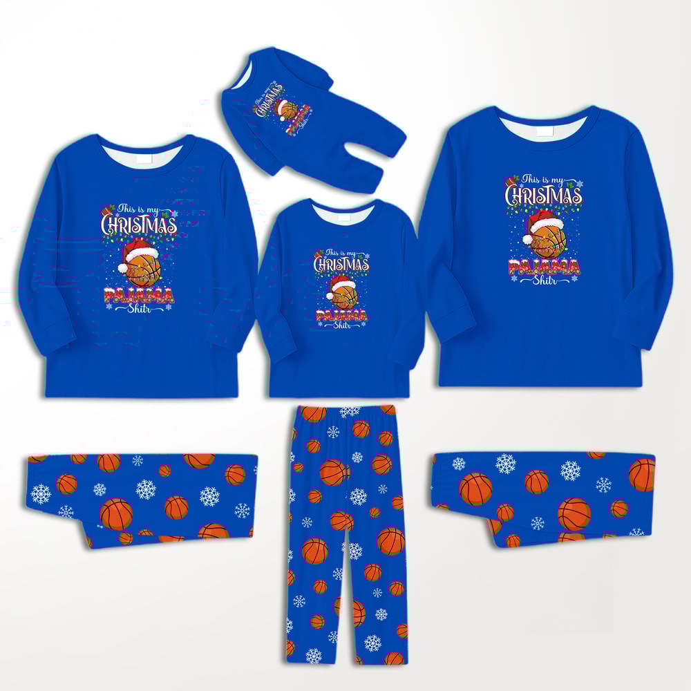 This Is My Christmas Pajama Shirt Basketball Matching Family Blue Holiday Set