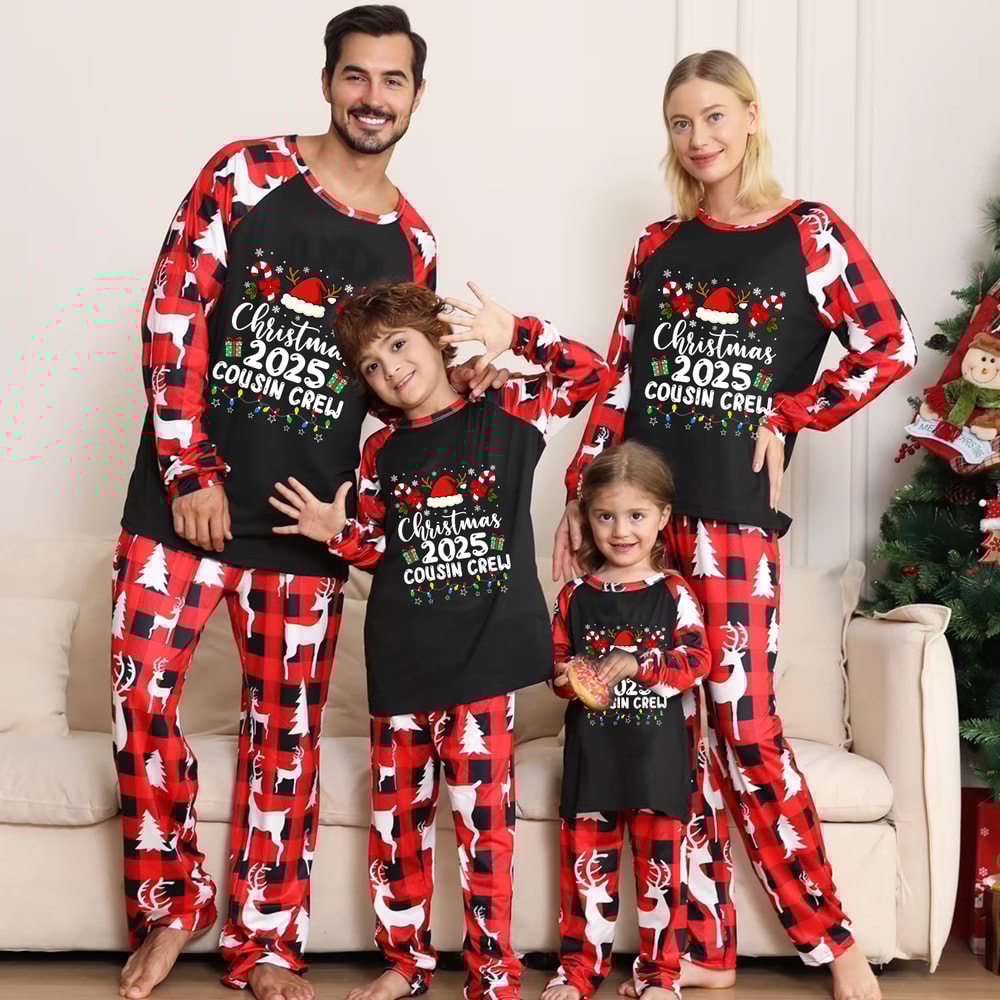 Cousin Crew Family Matching Christmas Pajamas 2025 Black Red