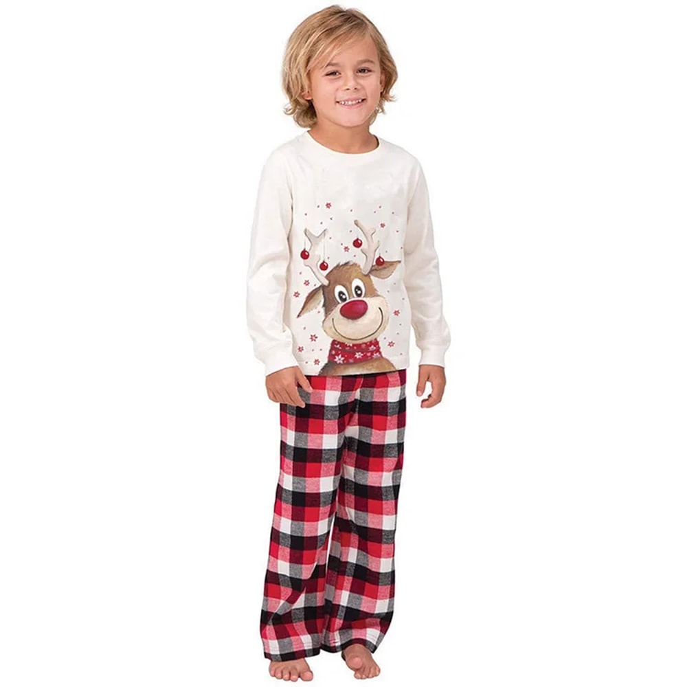 Reindeer Christmas Family Matching Pajamas Plaid Set