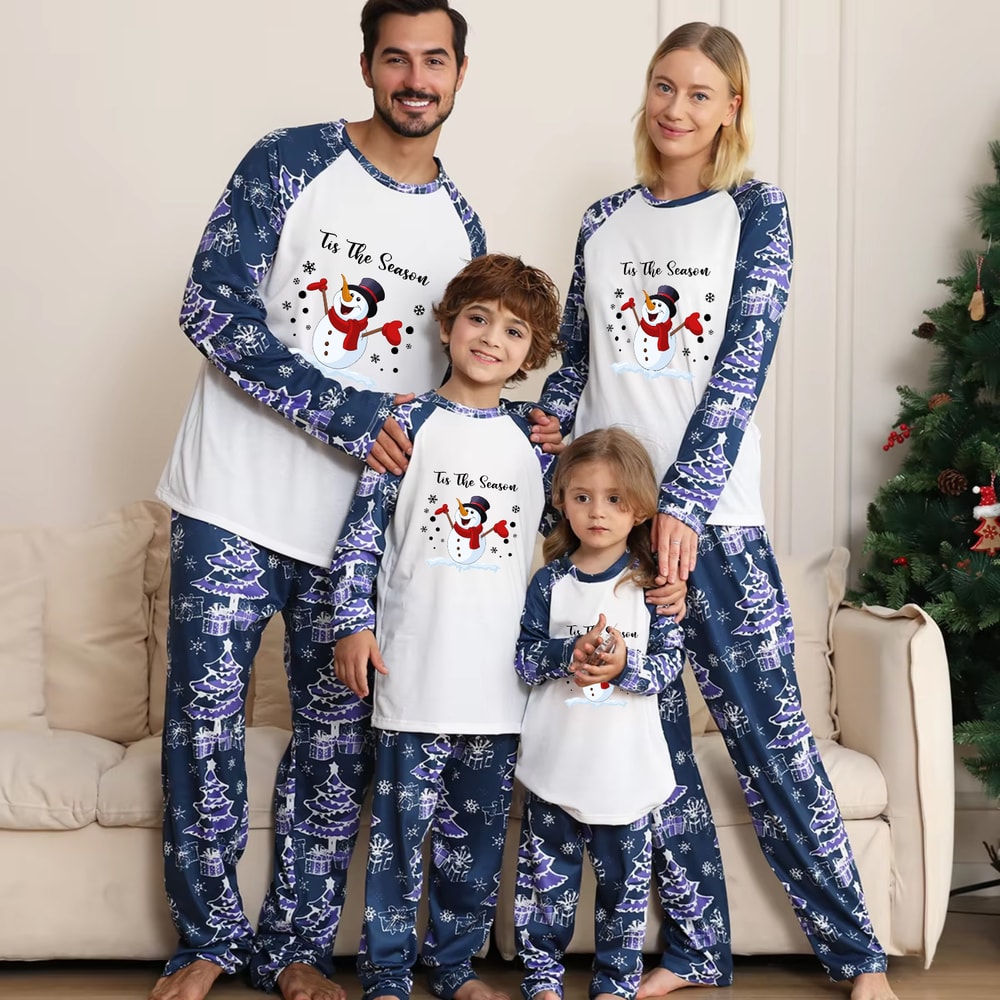 Family Matching Christmas Pajamas Tis The Season Snowman Navy