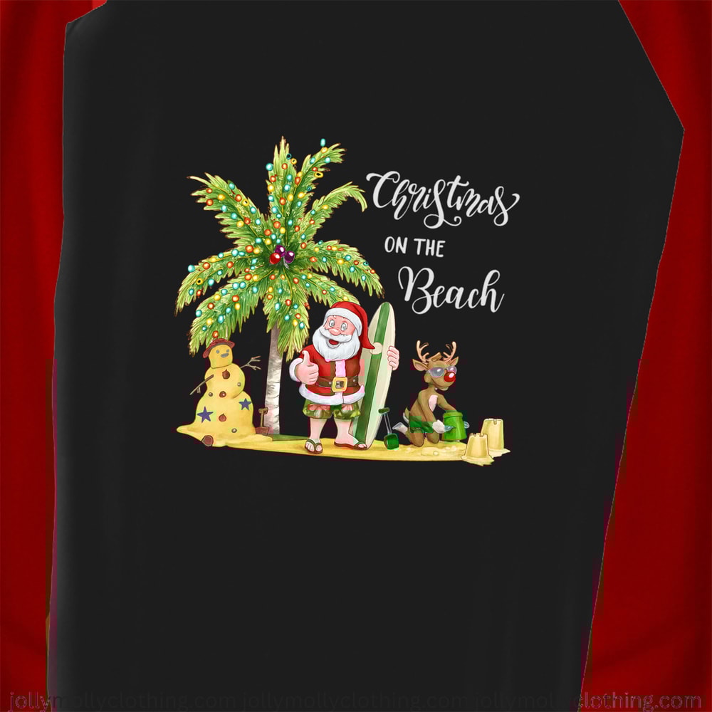 Festive Red Plaid Family Christmas PJs Tropical Santa Beach Design
