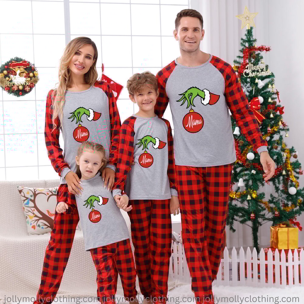 Grinch Hand Ornament Matching Family Christmas Pajamas