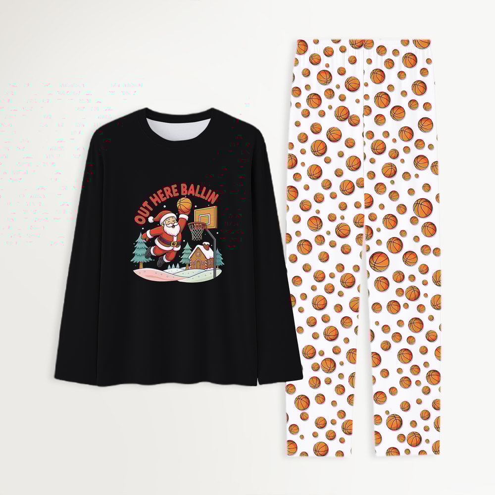Out Here Ballin Santa Basketball Family Matching Christmas Pajamas Set